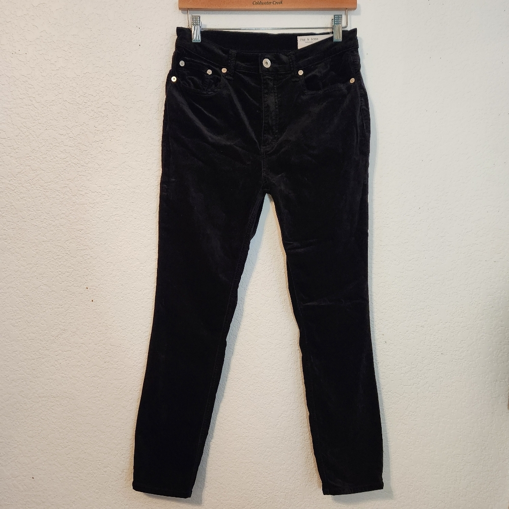 Rag & Bone Nina‎ High-Rise Velvet Skinny Black Pants, Size 27